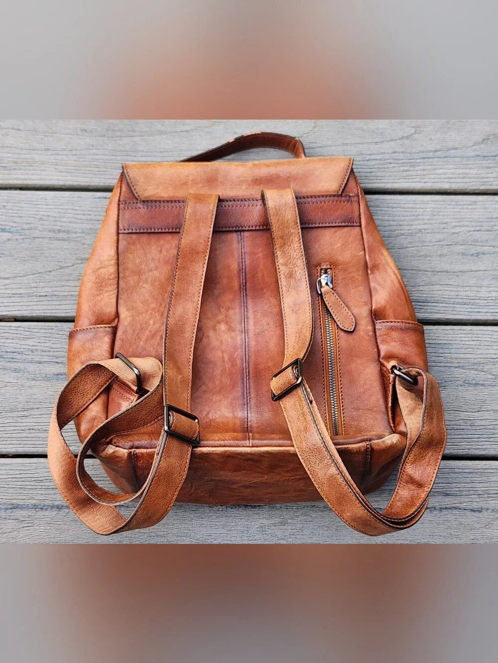 Women's Tan Leather Backpack with Front Pockets